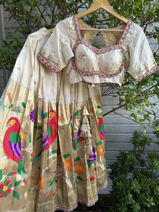 Offwhite Paitani Lehanga with stitched Designer Blouses and Dupatta