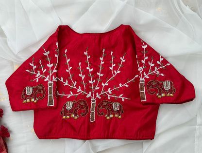 Wine blouse with beaded elephants