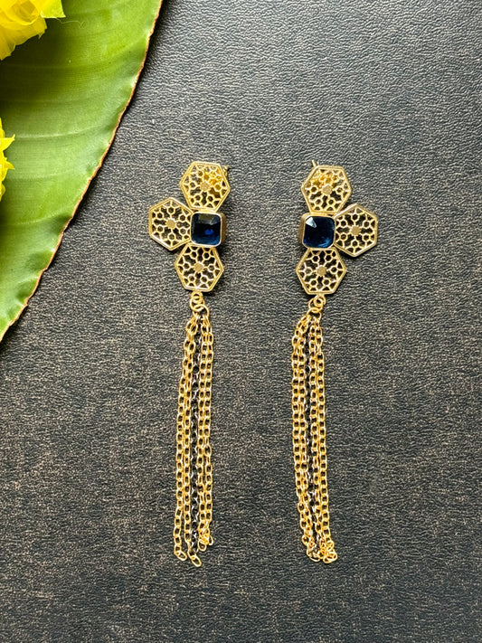 Floral Danglers with Navy Cooor Stone