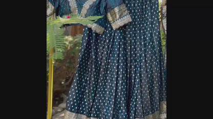 Dark Teal Banarasi Lehanga with designer Blouses. Fully Stitched