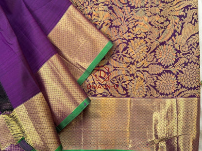 Pure Kanjeevaram in Deep Plum Color with Green border