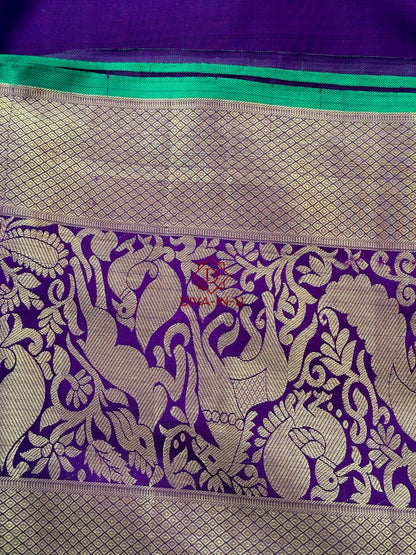 Pure Kanjeevaram in Deep Plum Color with Green border