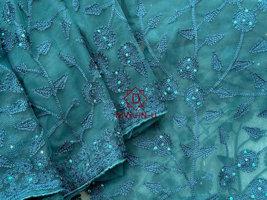 Peacock Blue Net Saree