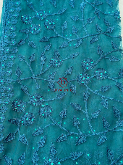 Peacock Blue Net Saree